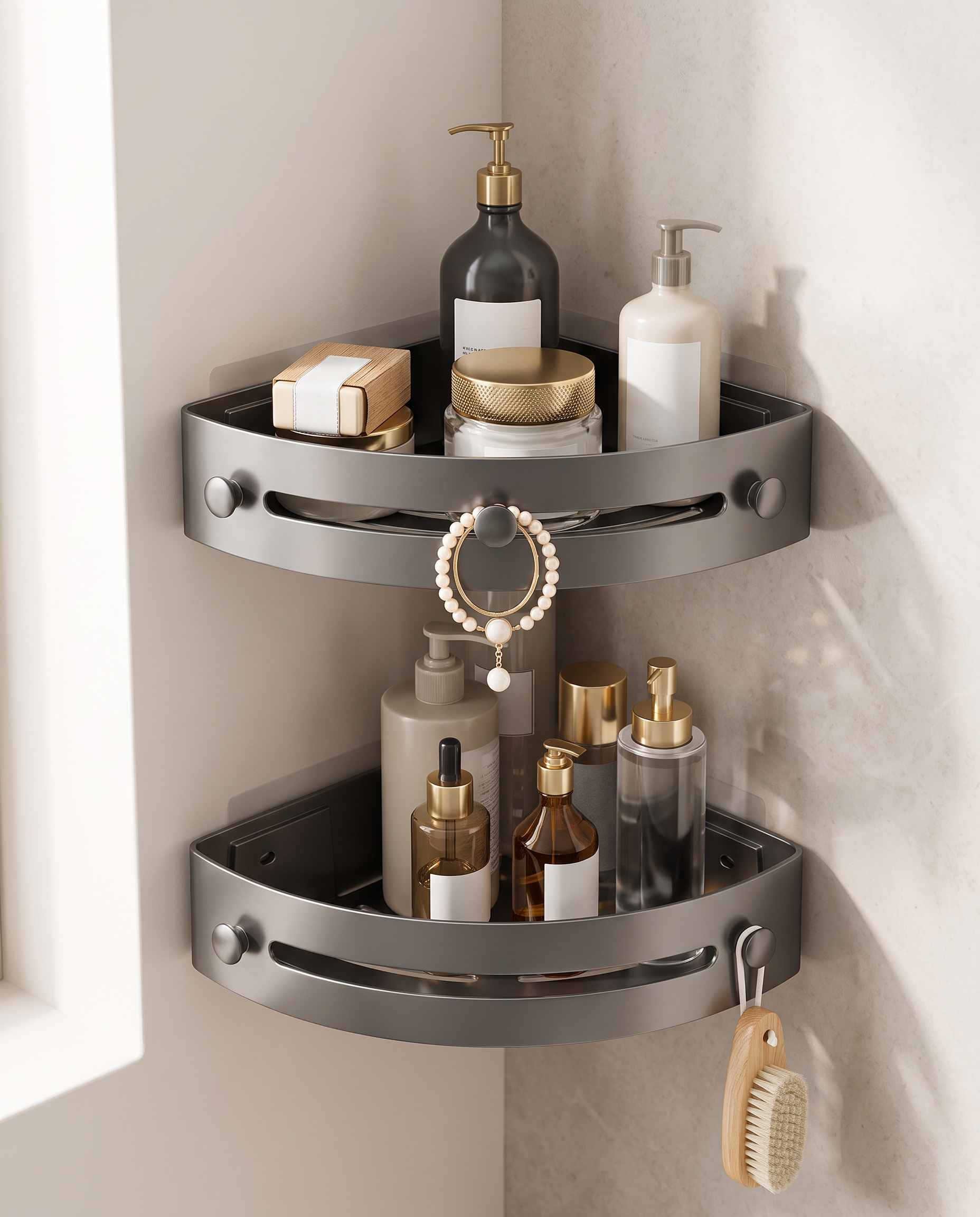 Självhäftande hyllan - hörnhylla för badrum utan borrning, minimalistisk skandinavisk stil
